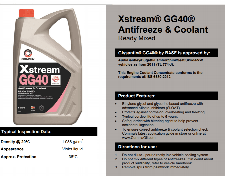 Comma Xstream G40 Car Antifreeze & Coolant Concentrate Si-OAT Inhibitors 1  Litre