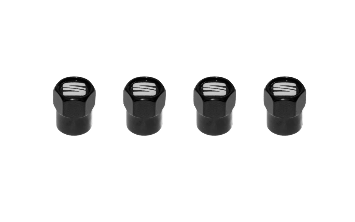 SEAT Logo Black Valve Caps - Set of 4